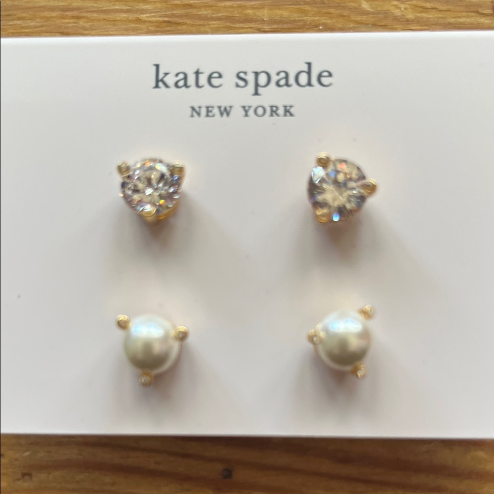 Kate Spade Gold and Crystal Pearl Earrings